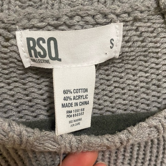 RSQ Balloon Sleeve Womens Gray Crop Sweater - Picture 3 of 5
